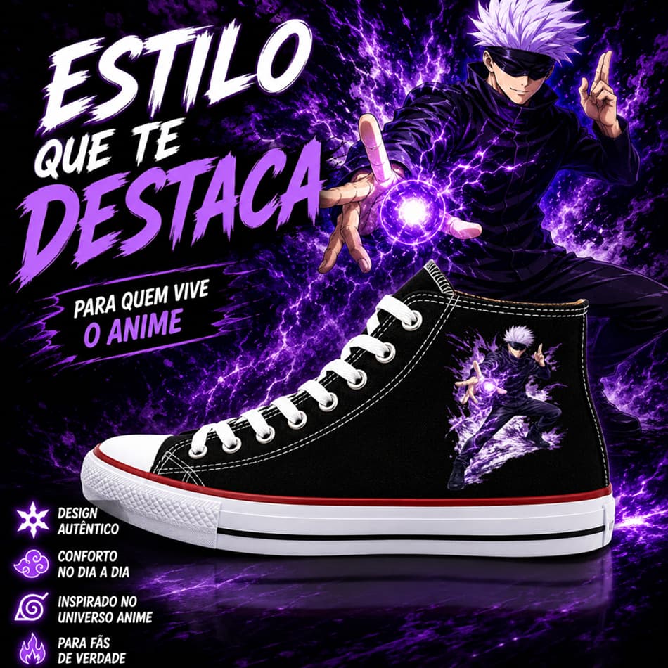 Tênis Anime Jujutsu Kaisen Gojo Cano Alto Unissex Em Tecido