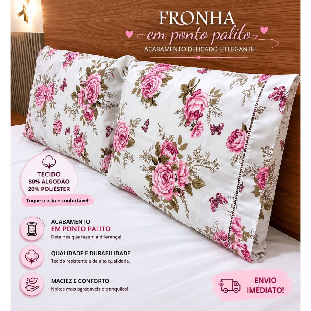 Fronhas Ponto Palito 70x50 Percal 180 Fios Kit 2 Peças Macias Confortáveis Luxo Toque Suave Elegante
