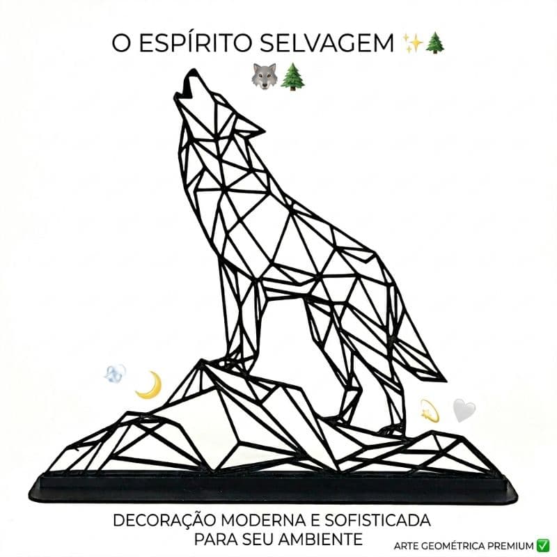 🐺 Escultura Lobo Geométrico Decorativo 3D em PETG | Decoração Moderna Minimalista para Sala, Quarto e Escritório