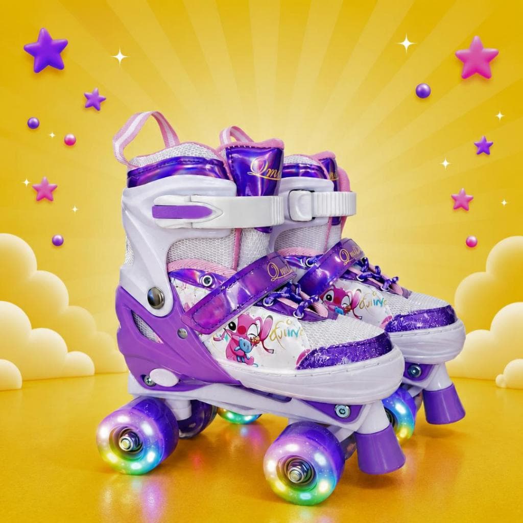 Patins Stitch Infantil Quad Tamanho Ajustavel Regulavel Rodinhas Com LED - LANÇAMENTO!