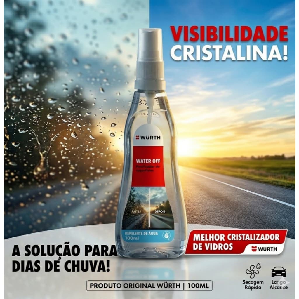 CRISTALIZADOR E FINALIDOR DE PARA-BRISAS E VIDROS EM GERAL 100ml WATER OFF WURTH
