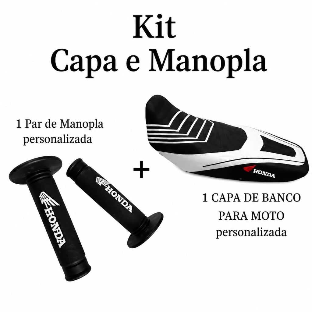 Kit Capa de Banco para Moto e Manopla Punho Luva Diamante Personalizada Honda Bros Monster