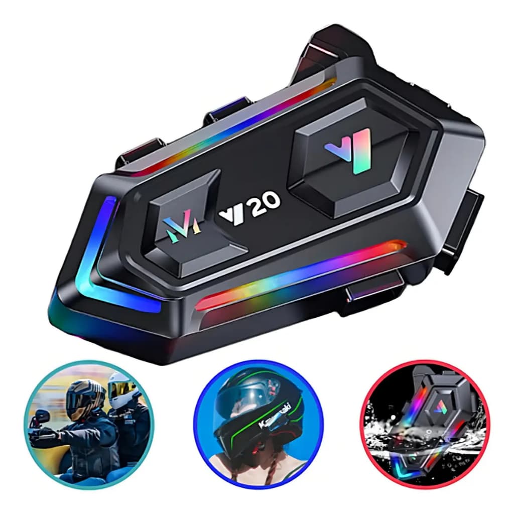Fone de Ouvido Bluetooth para Capacete Y20 com Iluminação RGB A Prova agua