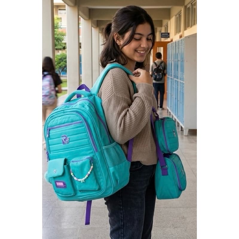 KIT MOCHILA TRIO ESCOLAR JUVENIL IMPERMEAVEL LINDA E REFORÇADA