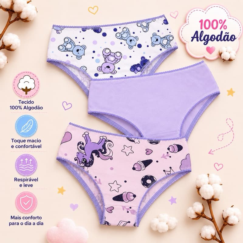 Kit 15 Calcinhas Calcinha Infantil Menina Ideal para o dia a dia Super Conforto