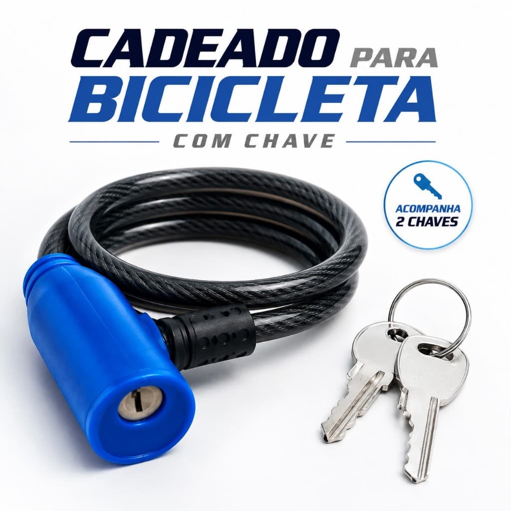 Cadeado Para Bicicleta Com Chave Cabo de Aço Flexível 6mm x 62cm Antifurto Bike