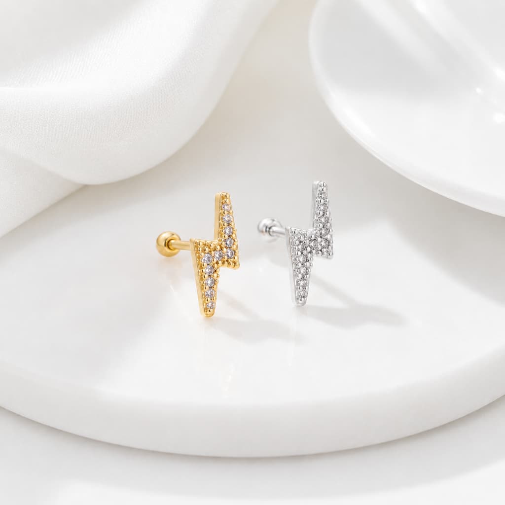 [SEMIJOIA] Piercing de Furo Raio Cravejado com Zircônias Banhado a Ouro 18K ou Prata 925 Antialérgico Feminino + BRINDE