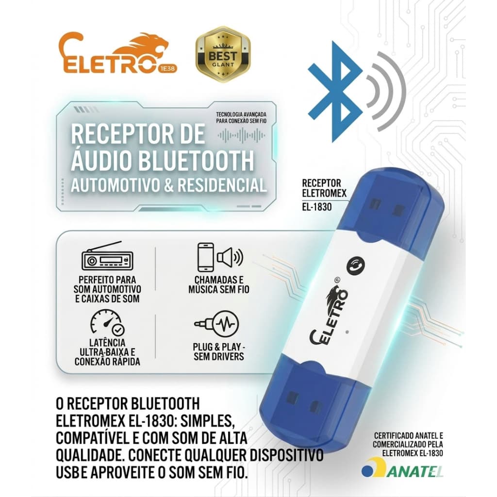 Receptor Bluetooth USB Para Som De Carro, Caixa Amplificada E Sons Antigos