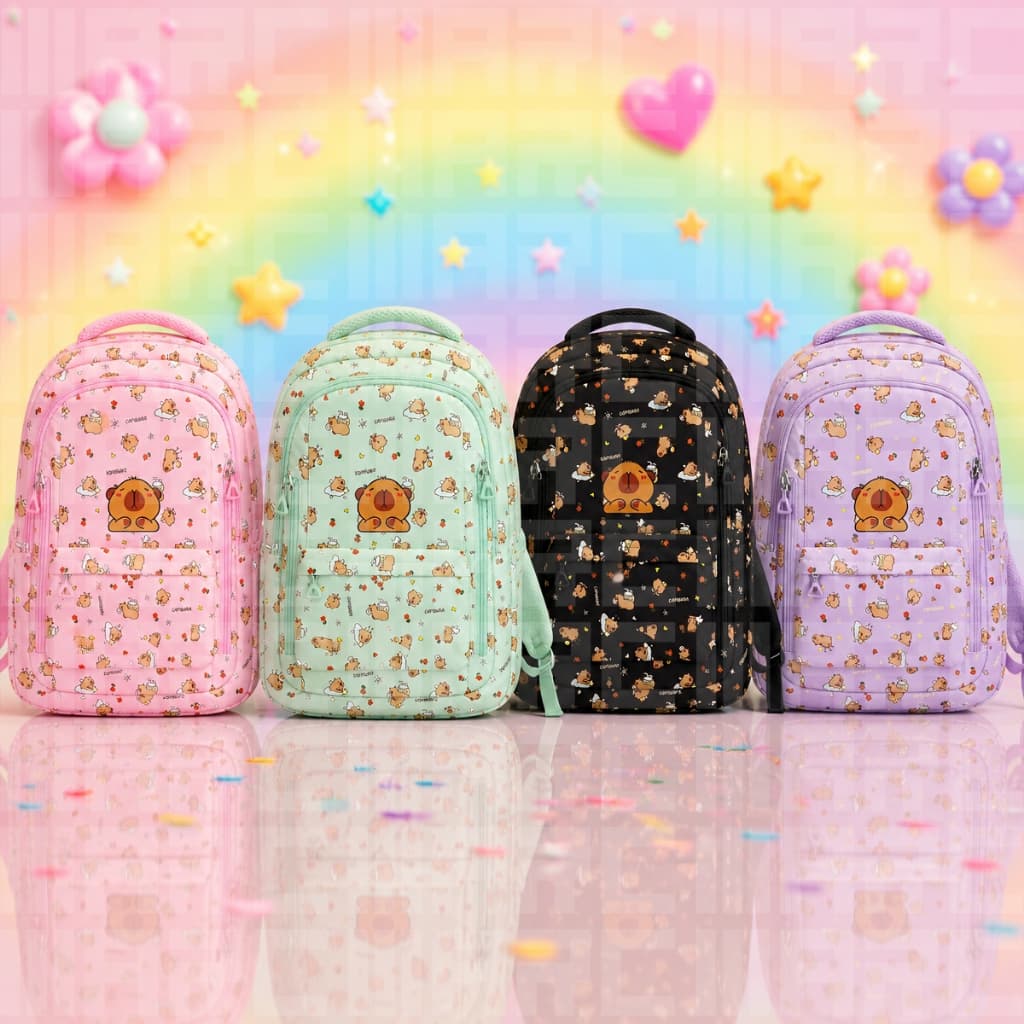 Mochila Capivara Verde Grande Capacidade Feminina Escolar Capibara 6 Compartimentos Volta às Aulas