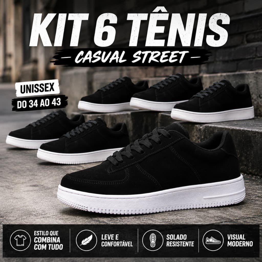 Combo 6 Tênis Streetwear Casual Masculino e Feminino Confortável Leve Em Camurça 34 ao 43 Promoção