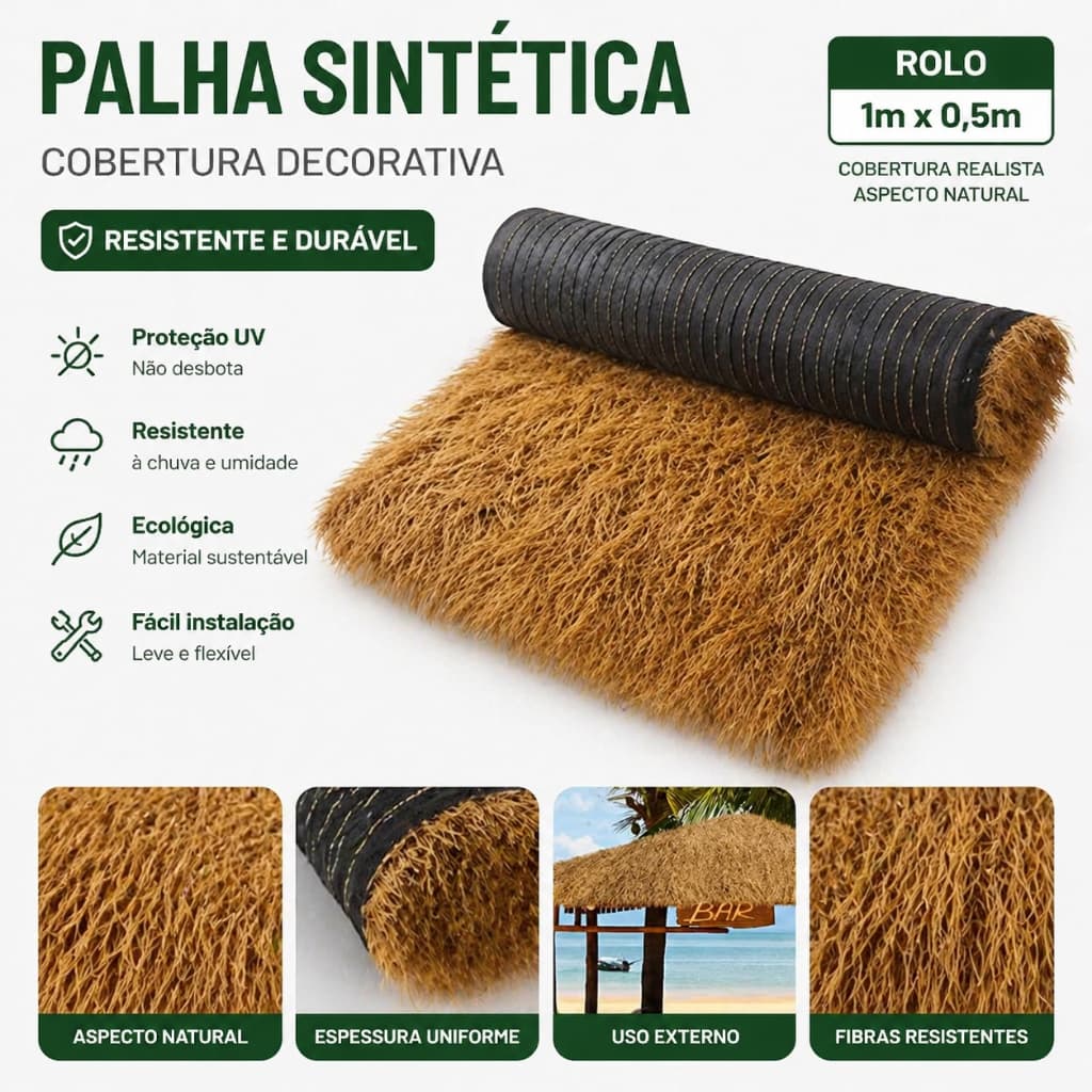 Telhado simulado em palha, de 1m x 4 a 15m acabamento decorativo em PVC proteção solar relva natural retardante de chama