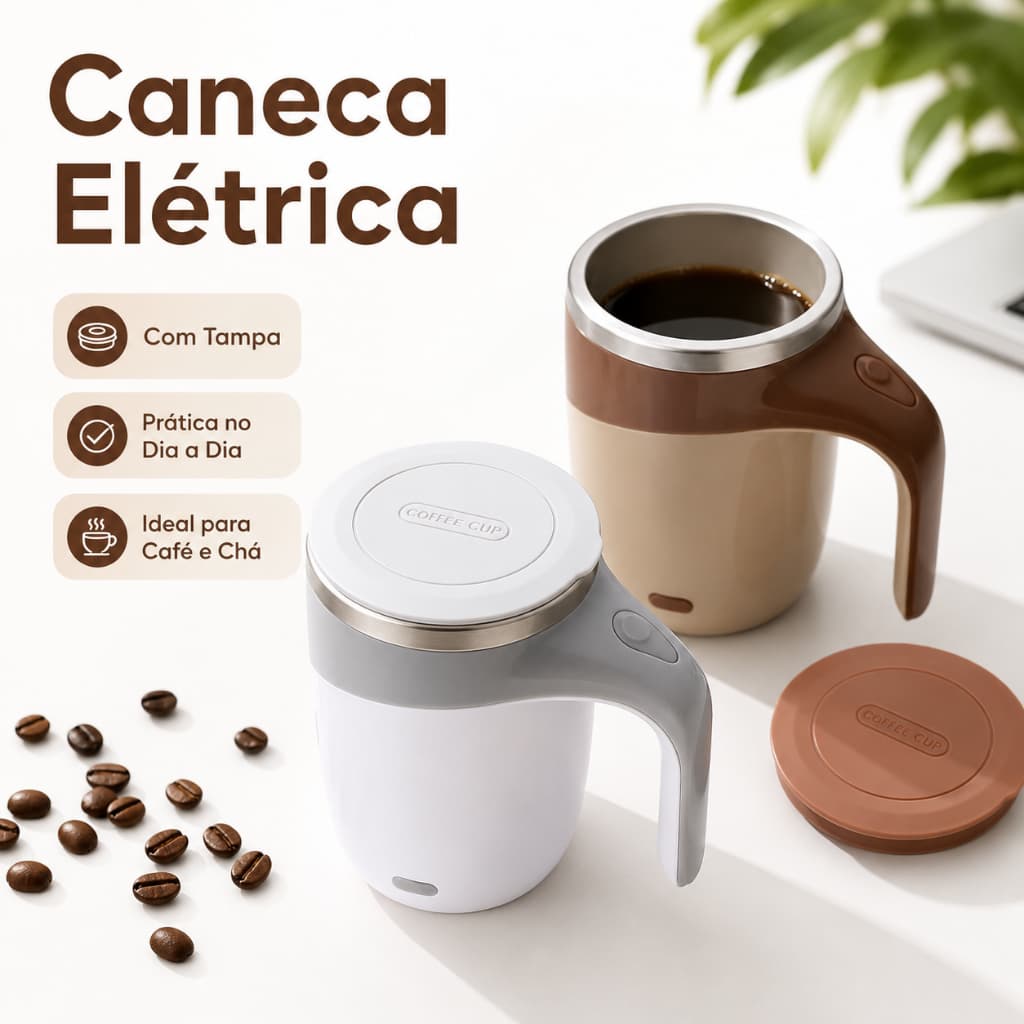 Copo Misturador Elétrico Recarregável Inox Para Café Leite Achocolatado Bebidas Quentes Frias