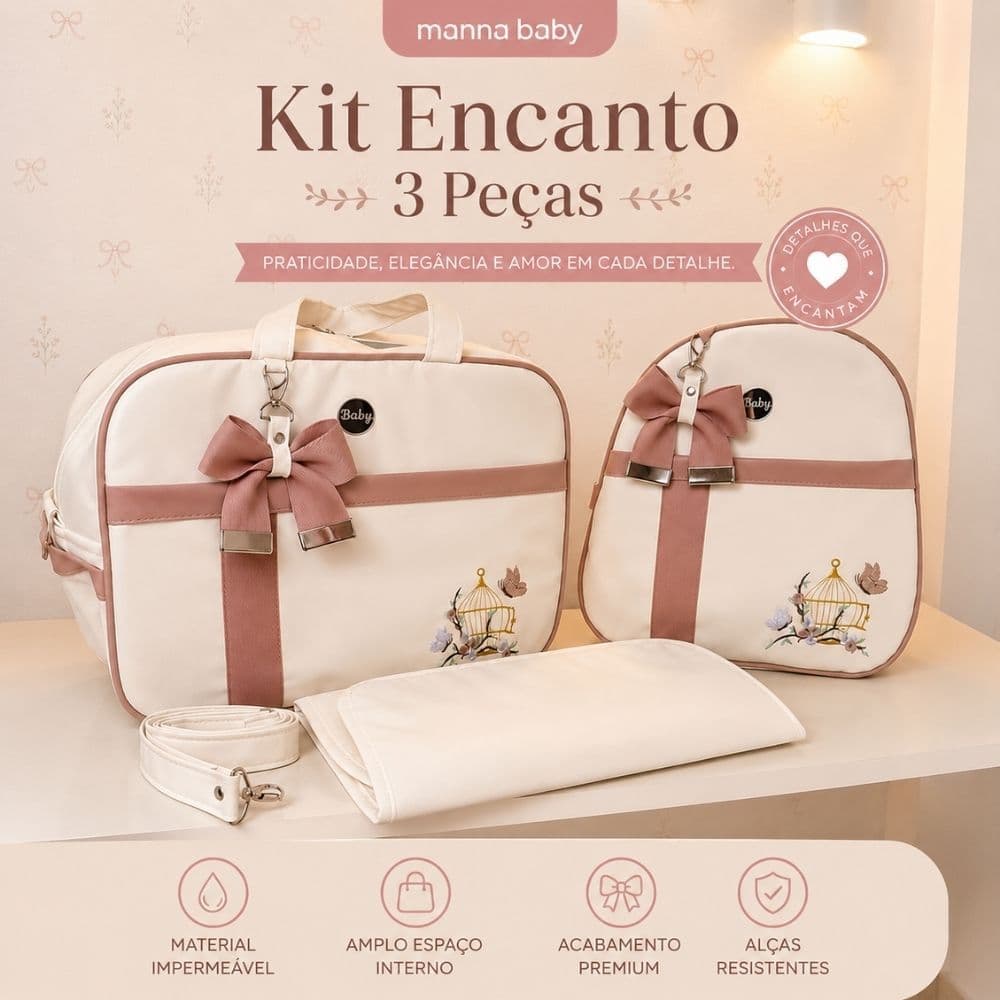 Kit maternidade 3 peças com trocador impermeável bordado premium