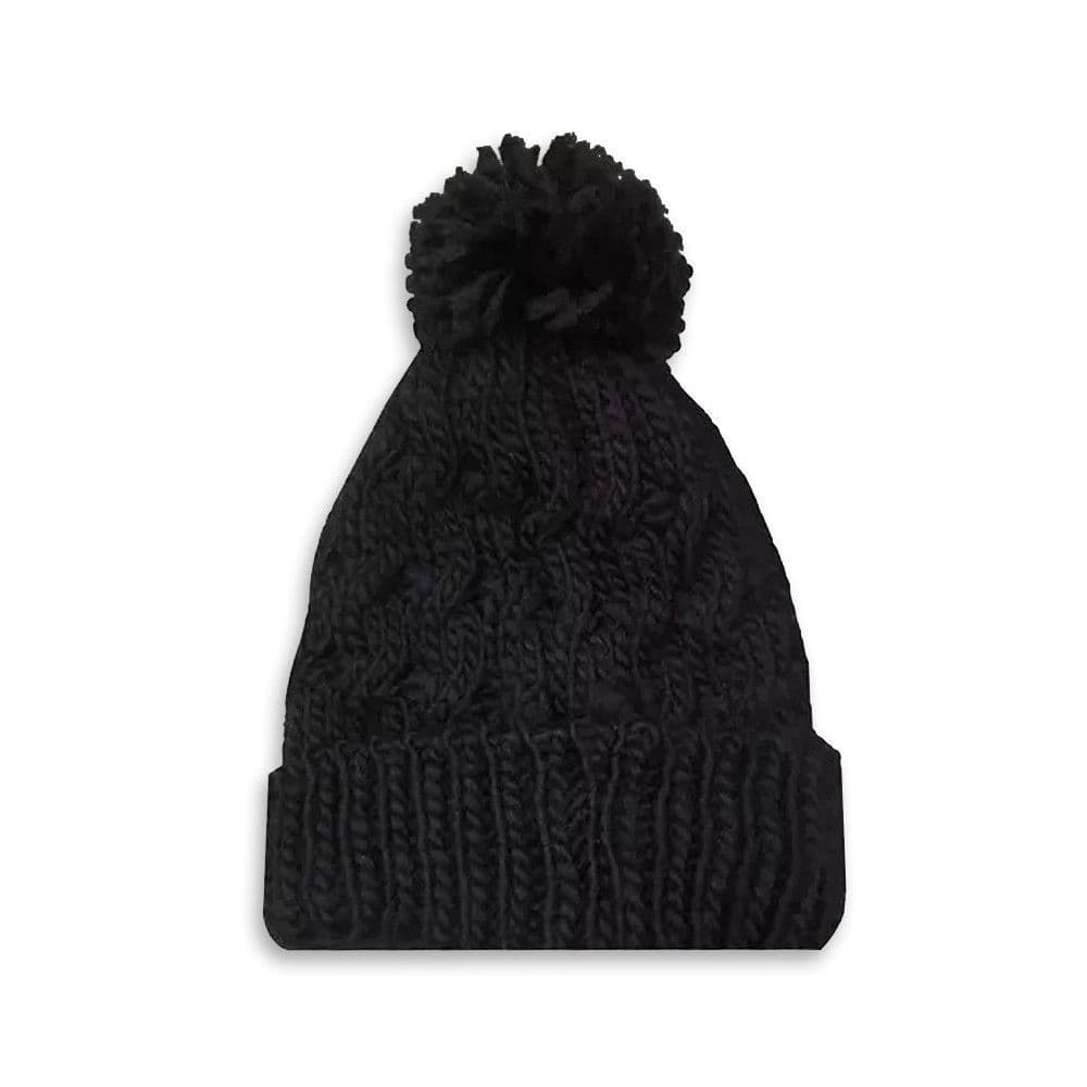 Touca Preta com Pompom Tricot Inverno Quente Estilosa Unissex