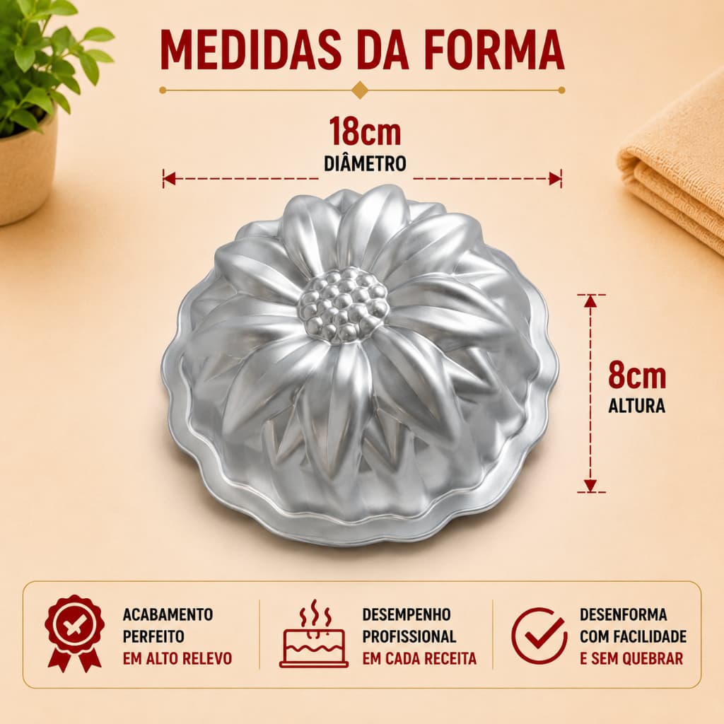 Forma Girassol 18cm x 8cm Para Bolos Decorados Alumínio Resistente Extra Grande