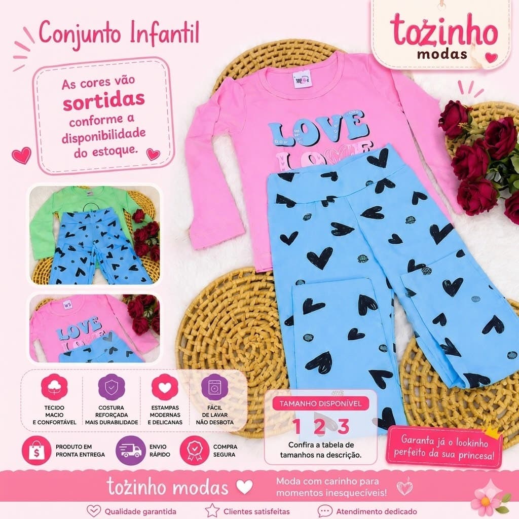 Conjunto Menina Manga Longa Calça Estampada Roupa Infantil Feminina
