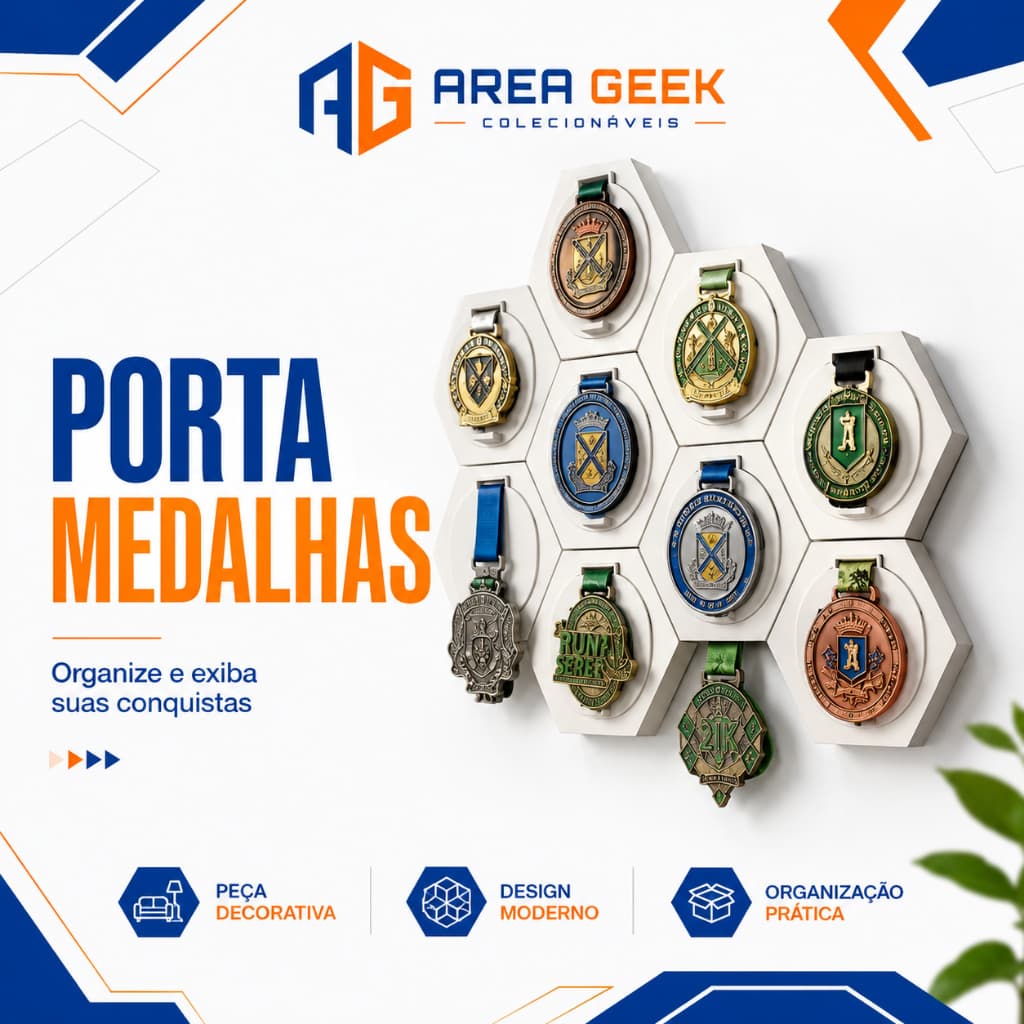 Porta Medalhas Hexagonal Colmeia Kit 1 a 10 Peças | Suporte Parede p/ Corrida, Jiu-Jitsu, Bike, Futebol, | Várias Cores