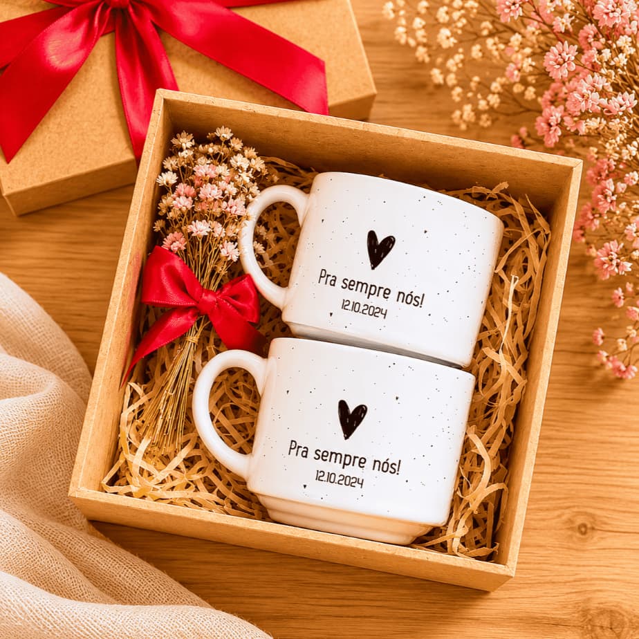Kit 2 Canecas Personalizadas Pra Sempre Nós com Data Especial 325ml – Presente Romântico para Casal