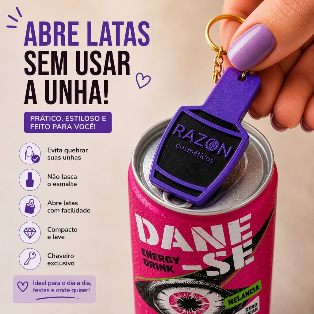 Kit ou Unidade Abridor de Latas Chaveiro Protetor de Unhas Prático e Seguro Ideal para Unhas Longas