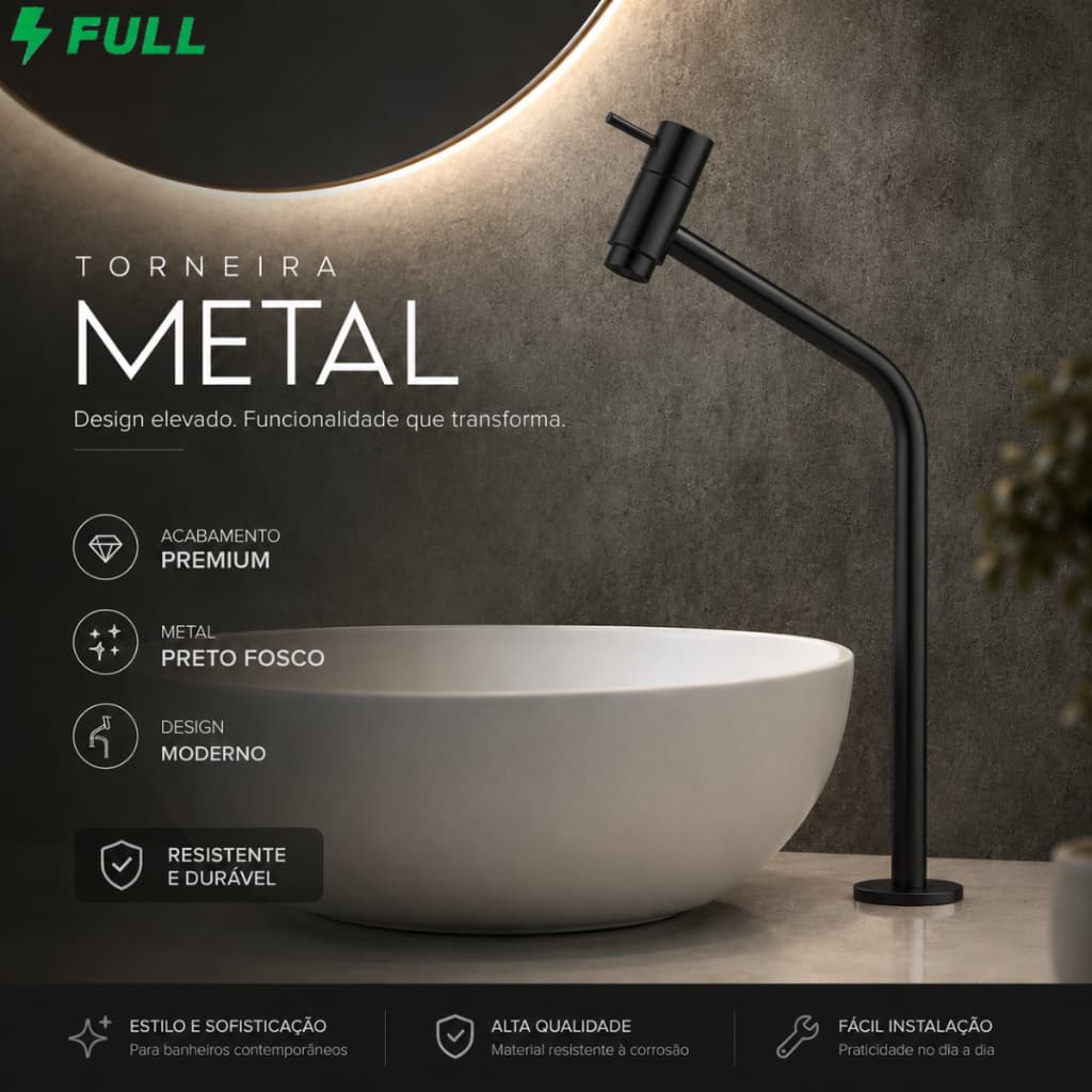 Torneira Bancada Banheiro Lavatório Link Bica Alta Luxo Para Lavabo Inox Preto
