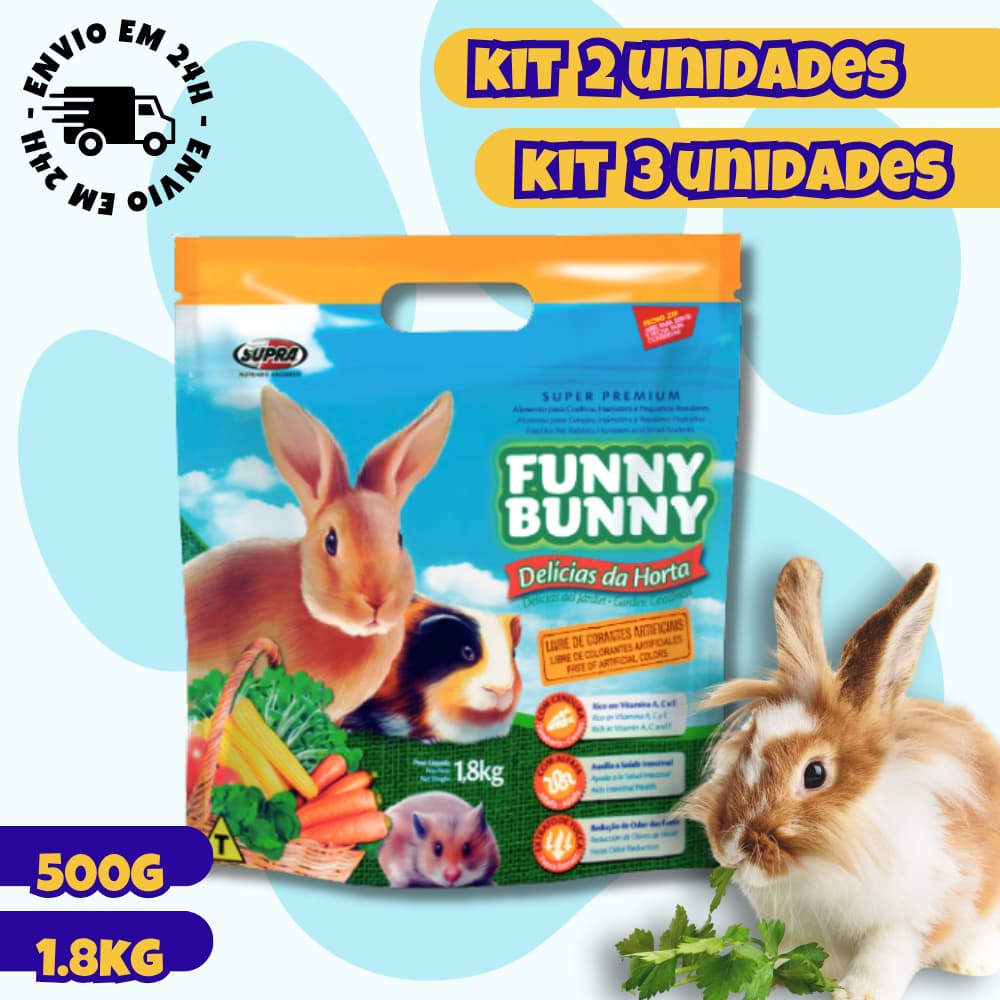 2/3 Funny Bunny 1,8Kg Delícias da Horta Ração para Coelhos, Hamster e Roedores.