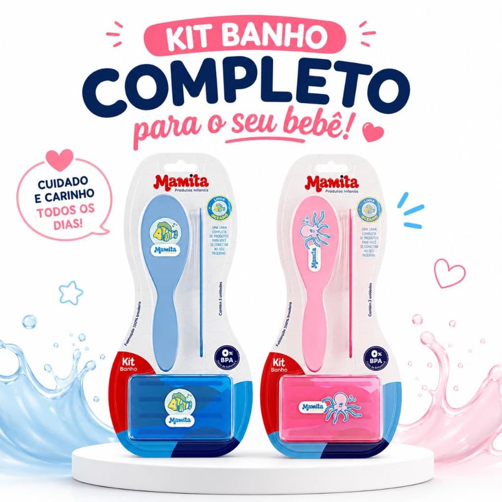 Kit Banho Bebe escova Pente Saboneteira Kit Banho criança saboneteira infantil Escova Cerdas Macia