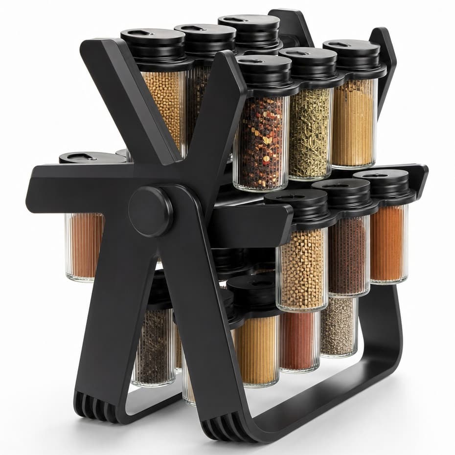 Suporte Giratório 360º Porta Temperos Line Belovidro Diamond — 18 Potes de Vidro 85ml
