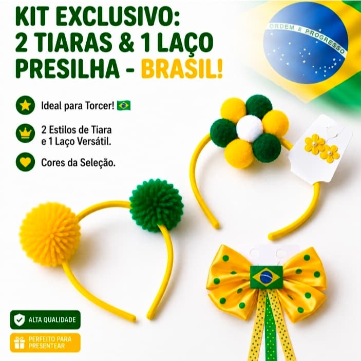 Kit Exclusivo 2 Tiaras Infantil + 1 Laço Presilha - Brasil