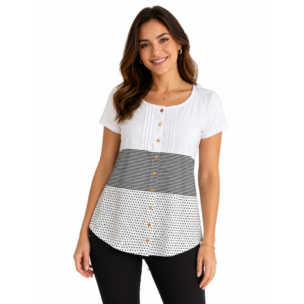 Blusa Feminina Adulto Mangas Curtas Botões Frontais Verão Casual Confortavél