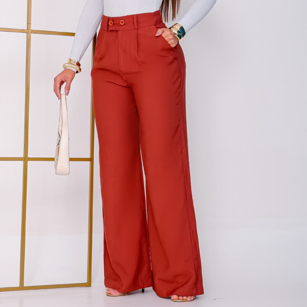Calça Pantalona Feminina Alfaiataria Linho Elegante Social