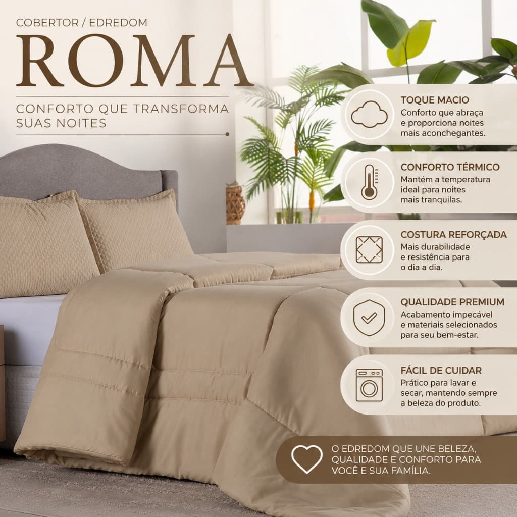 Edredom Roma Solteiro, Casal, Queen e King Sofisticação e Conforto
