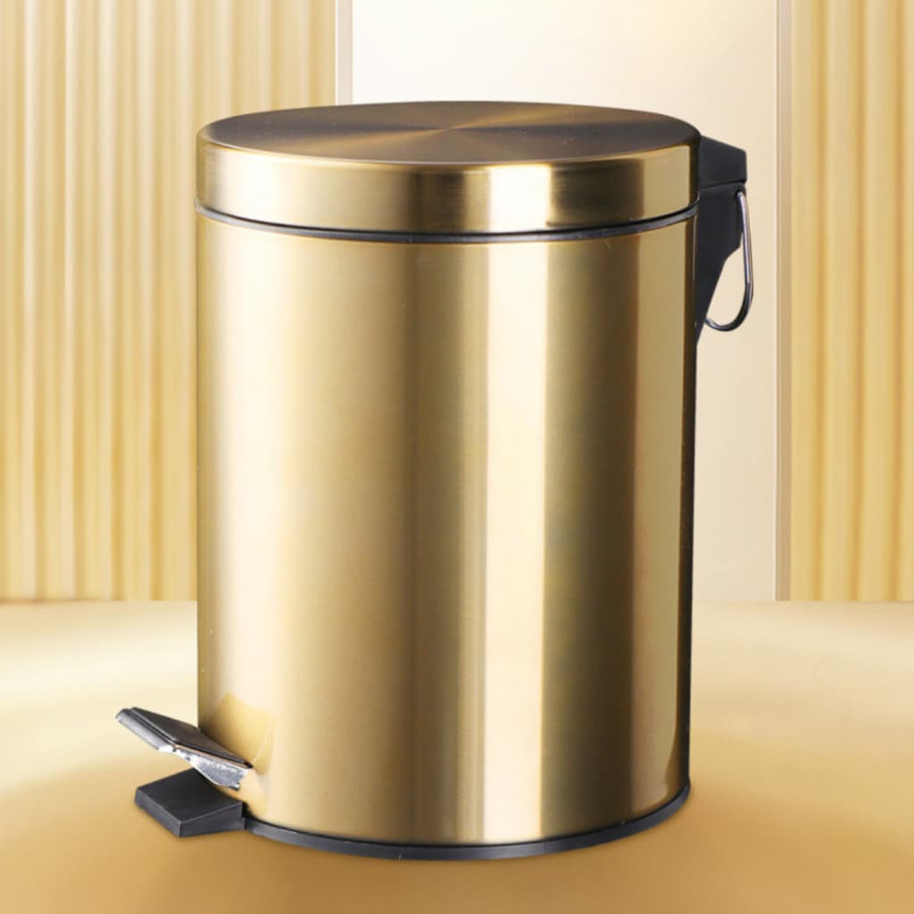 Lixeira Dourada Aço Inox 5 litros Com Pedal Multiuso Com Balde Banheiro Escritório Cozinha