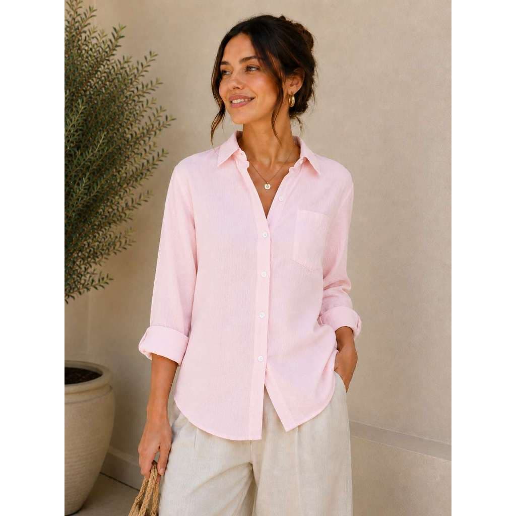 Camisa de Botoes Feminina Blusa Manga Longa Com Bolso Frontal tendencia casual