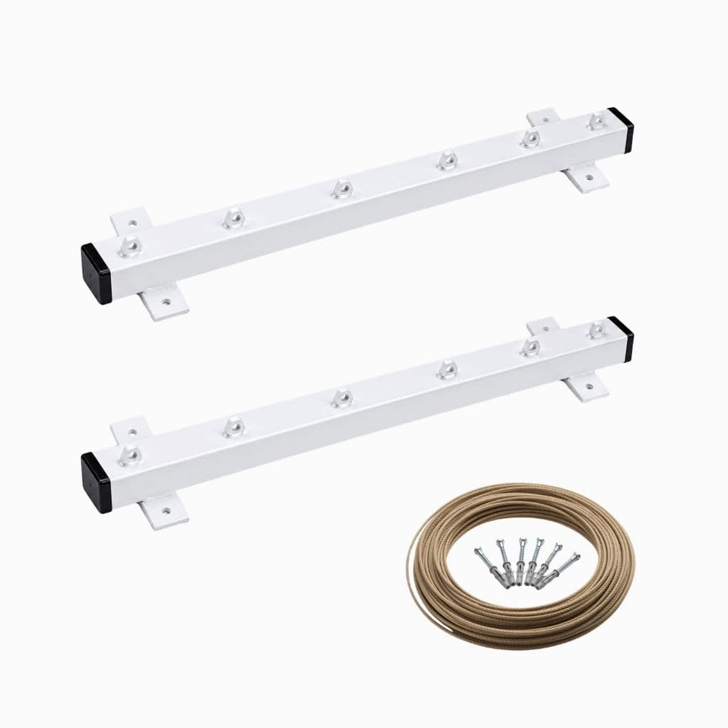 Varal De Parede 60cm Kit 2 Suportes 6 Cordas Reforçado Aço Galvanizado Branco Com Cabo De Aço