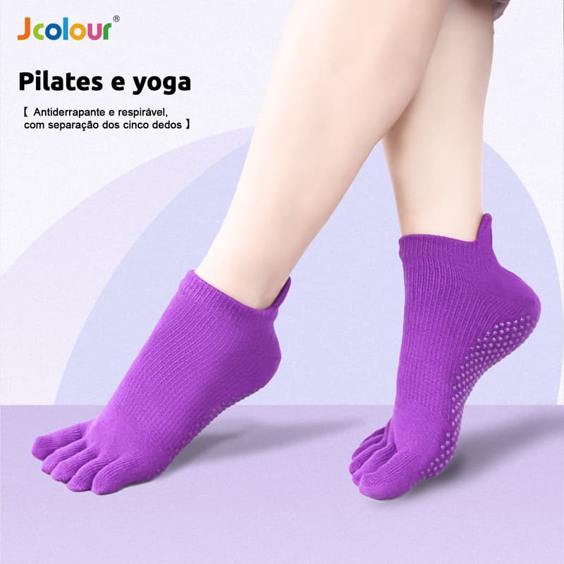 Kit Meias de Yoga com Dedos Separados Antiderrapantes, Meias Invisíveis Respiráveis para Pilates
