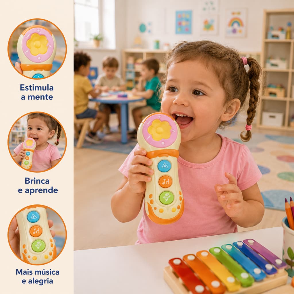 Microfone Musical Infantil Brinquedo Portátil Som Realista Estimula Criatividade Diversão