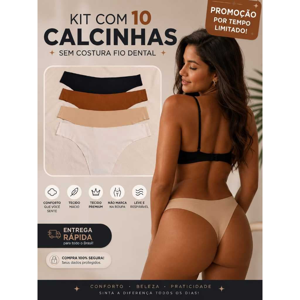 Kit 10 Calcinhas Sem Costura Fio Dental Conforto Premium