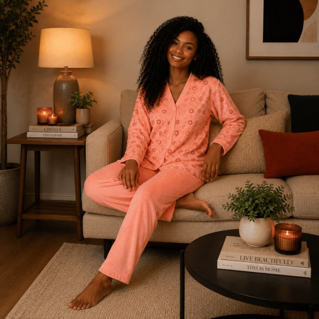 Pijama Longo Botão Feminino Conjunto Confortável Frio Malha Comprido Adulto Inverno Amamentação Pós-cirúrgico Noite 332