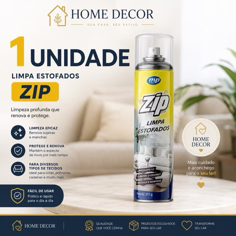 Espuma Spray Zip Clean 300ml Limpa a Seco Sofá, Estofado, Banco de Carro Limpeza Profunda