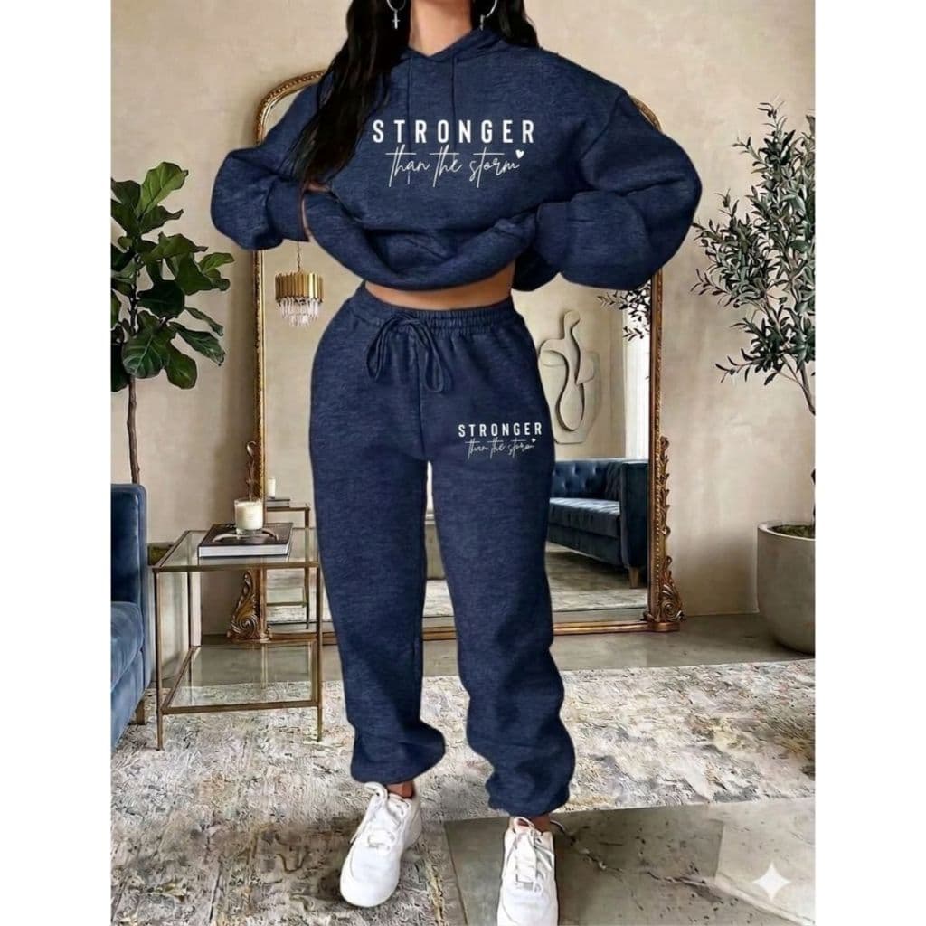 Conjunto Feminino Stronger Flanelado Quentinho Moletom Grosso Jogger Canguru Com Capuz Premium Casual
