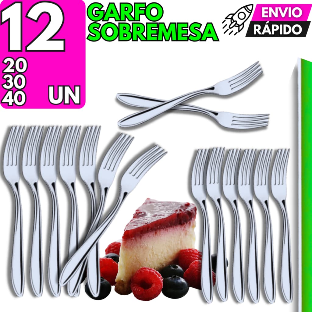 Jogo de Garfos de Sobremesa Talher Aço Inox Restaurante Lanchonete Cafeteria Cozinha Casa