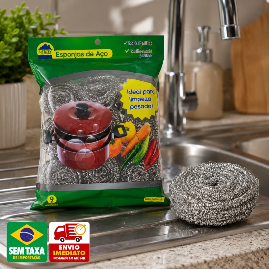 Kit Esponja de Aço Inox Limpeza Pesada Não Enferruja Para Panela Grelha Cozinha Casa 9 18 27 Peças