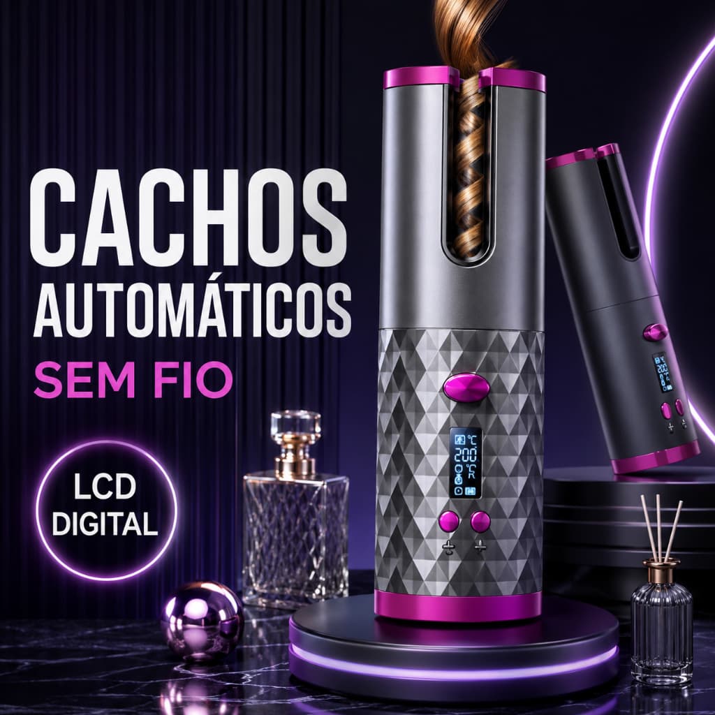 Modelador Automático de Cachos Sem Fio USB Recarregável LCD Digital Temperatura Ajustável