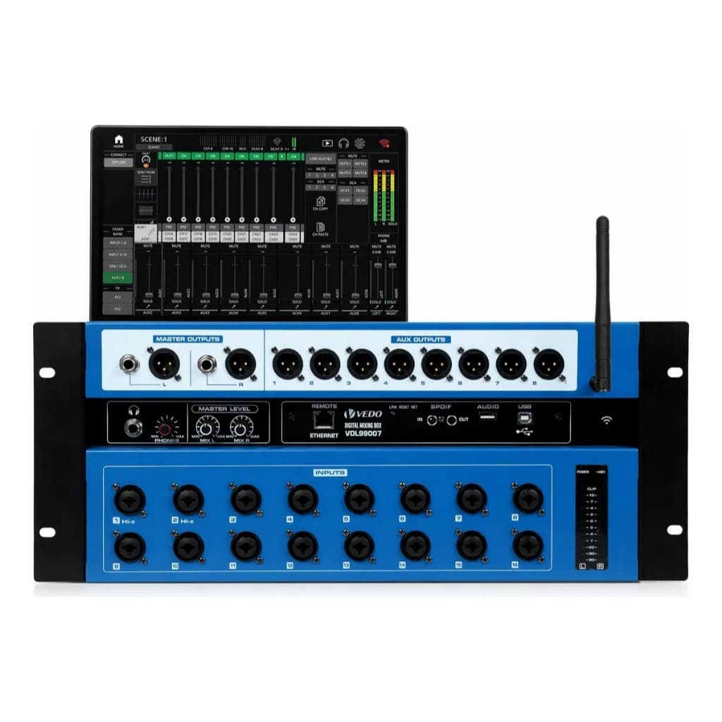 VEDO Mesa de Som Digital 16 Canais USB Wi-Fi 16 Entrada/saída Gravação multipista 16 canais/Efeitos Duplos/EQ 8 AUX