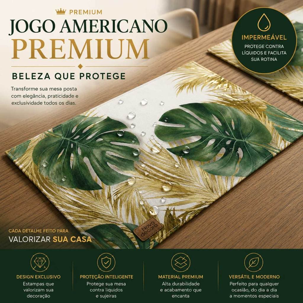 Kit Jogo Americano Retangular Impermeável Tecido Sousplat Para Mesa Posta