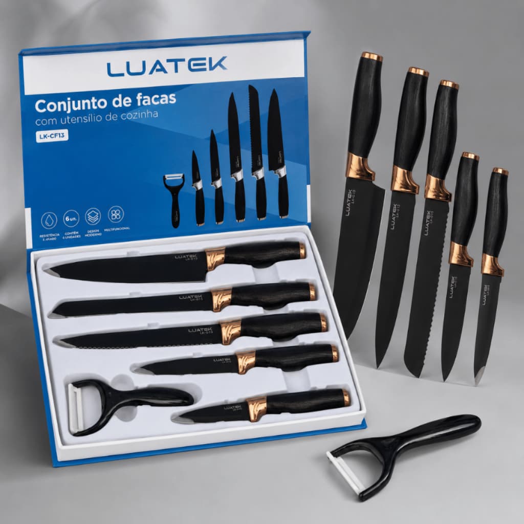 Conjunto De Facas Inox 6 Peças Antiaderente Com Cabo Reforçado Descascador Cozinha