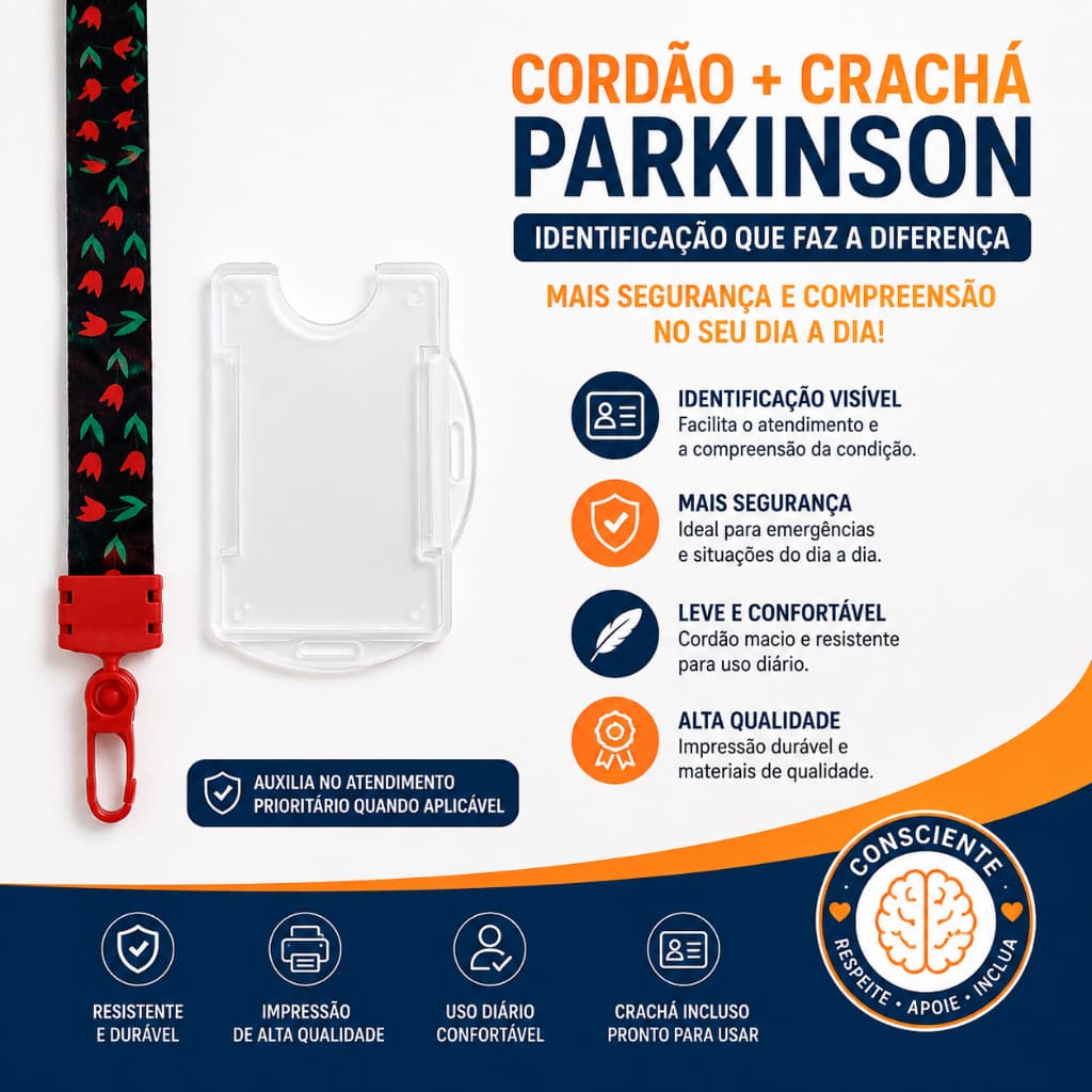 Cordao De Identificação Mal de Parkinson Mais Crachá