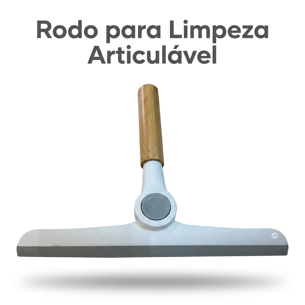 Rodo para Limpeza Articulável Cabo Bambu Puxa Água Banheiro e Cozinha, Leve, Ergonômico e Durável