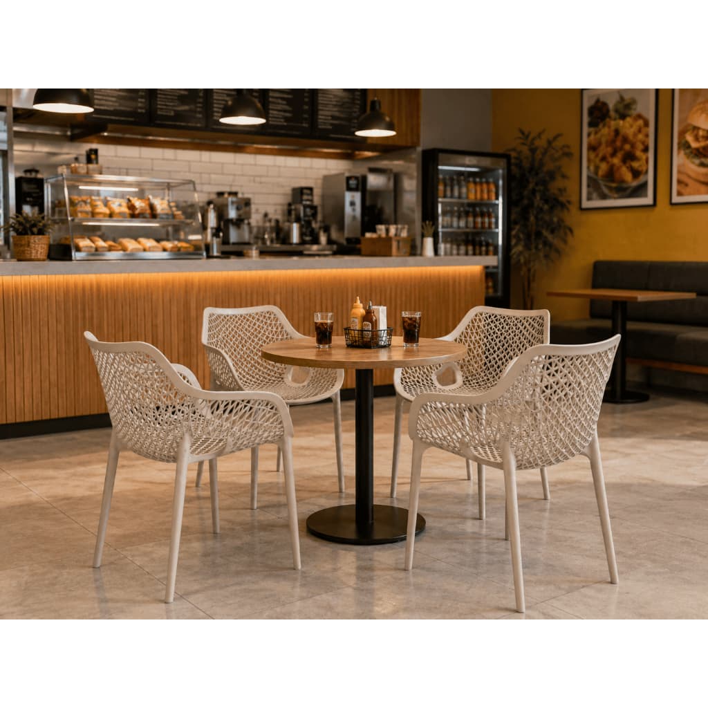 Kit Cadeira Branca Com Braço Design Moderno Ergonômica Sala Cozinha Varanda Jardim Área Externa