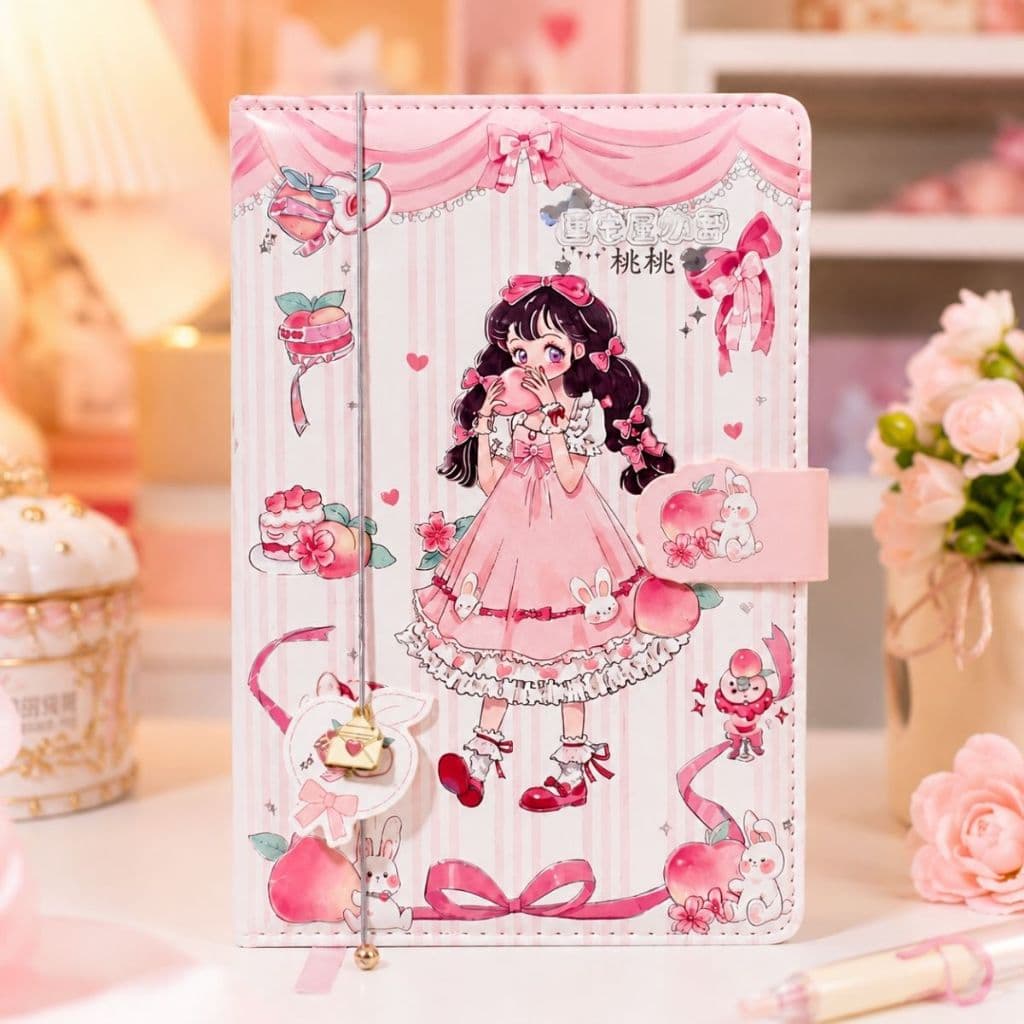 Diário Kawaii A5 Luxo Com Fecho Magnético | Caderno Anime Fofo Papelaria Coreana